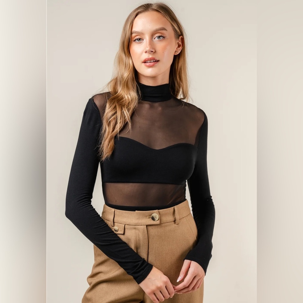 fore black mesh blocked bodysuit